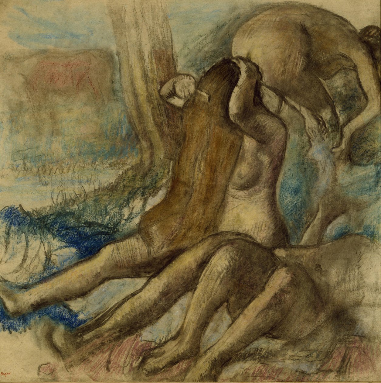 The Bathers ، c1890-1895 (باستيل وفحم على ورق التتبع) بواسطة إدغار ديغا