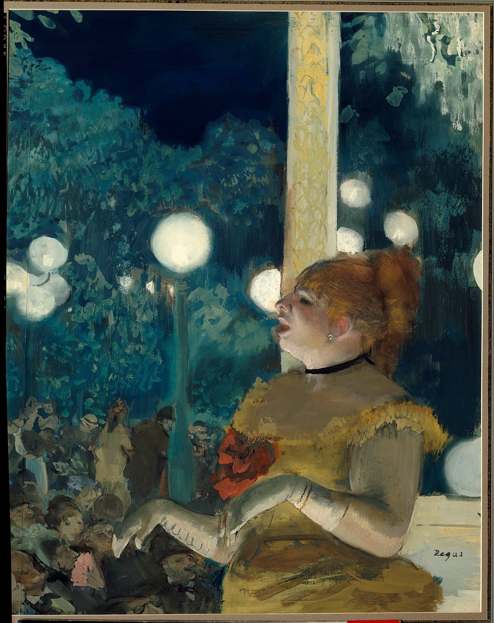 أغنية الكلب (إيما فالادون تدعى تيريزا (1837-1913) في حفلة المقهى) لوحة رسمها إدغار ديغا (1834-1917) ، الغواش والباستيل ، 57.5 سم × 45 سم بواسطة إدغار ديغا
