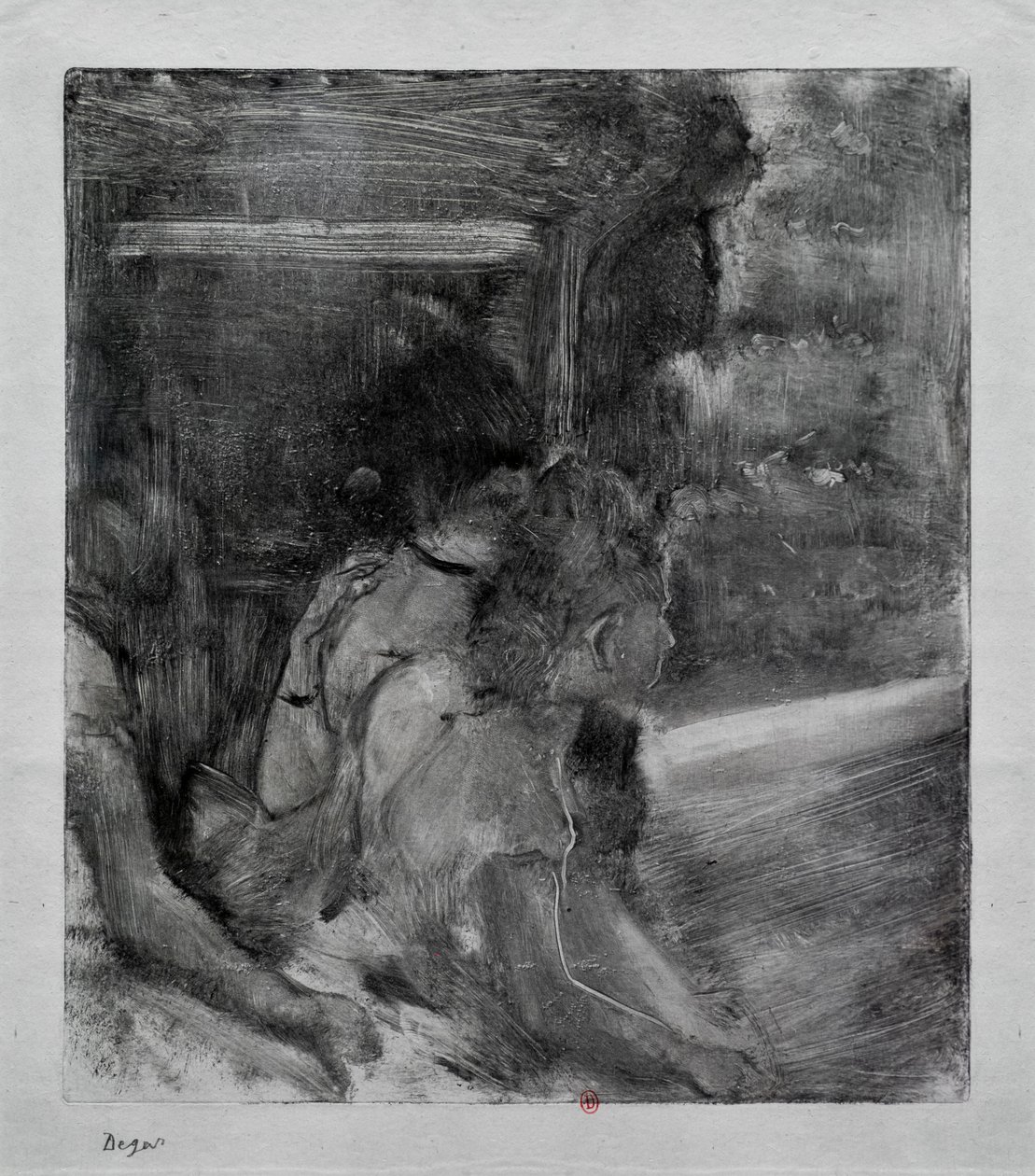 الى المسرح. حوالي عام 1878. يحتوي Monotype على حبر أسود من الصين. بواسطة إدغار ديغا