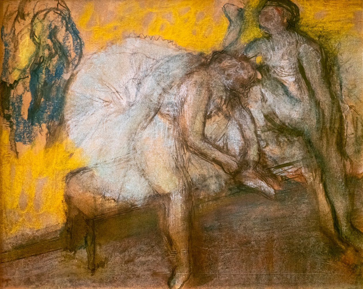 راقصان في راحة. حوالي عام 1910. باستيل على ورق فيلين ناعم. بواسطة إدغار ديغا