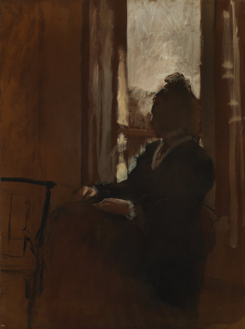 امرأة في نافذة ، c.1871-2 (زيت على ورق على كتان) بواسطة إدغار ديغا