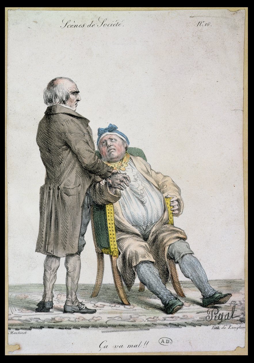 "أنت لست بخير!" ، تصوير لطبيب الرجل الغني ، الذي نقشه لانغلوم (fl.1822-24) 1825 بواسطة Edme Jean Pigal