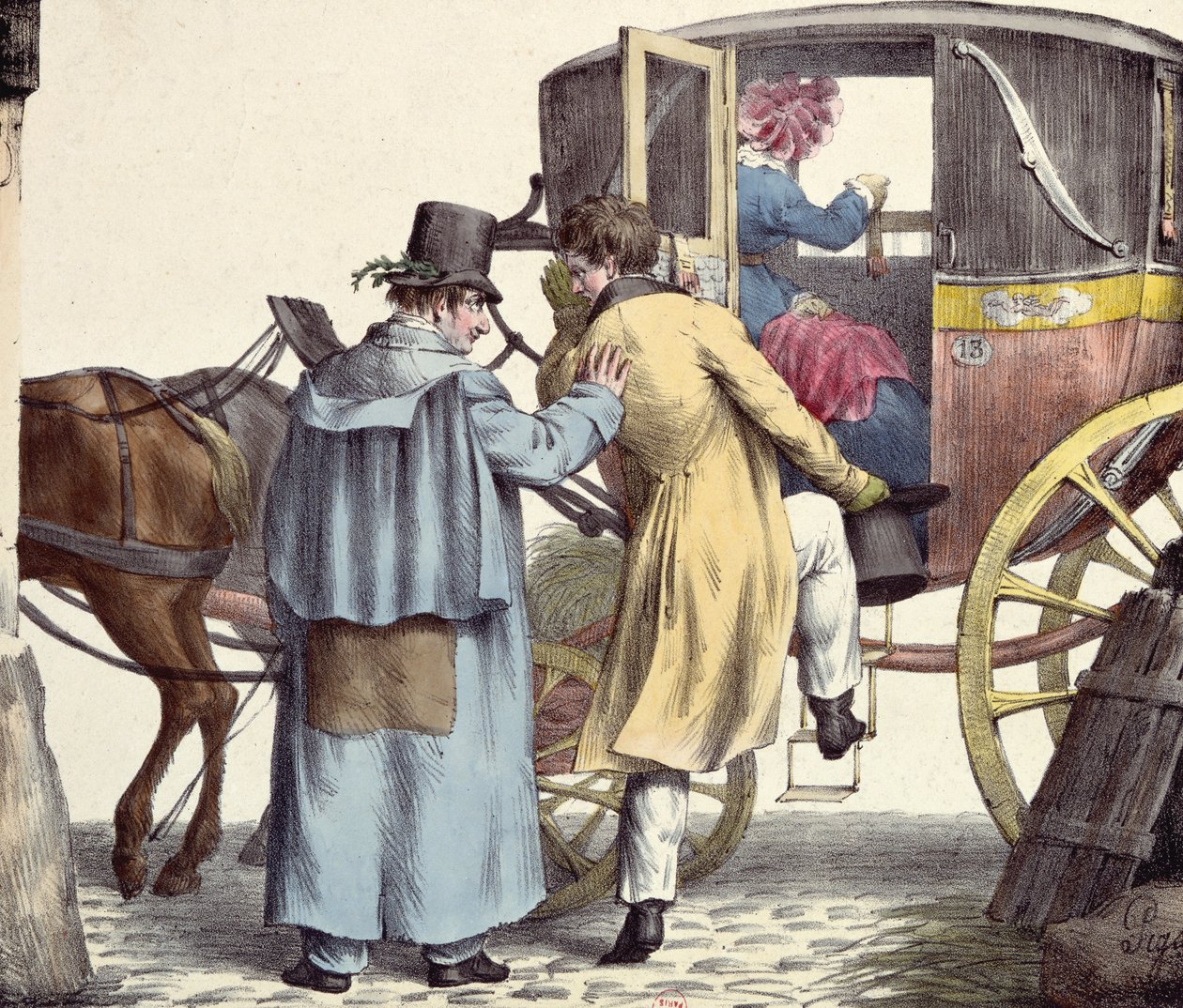 إلى أين نحن ذاهبون؟ ... دائمًا إلى الأمام مباشرة ، كاريكاتير من سلسلة Moeurs Parisiennes ، محفورة بواسطة Langlume ، c.1825 بواسطة Edme Jean بعد Pigal
