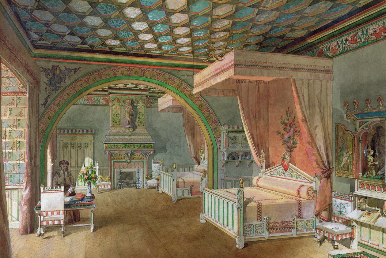 The Pink Room in the Chateau de Roquetaillade، 1868 (مرحاض على ورق) بواسطة إدموند دوثويت
