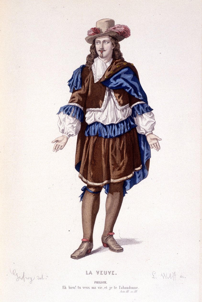 شخصية Philiste في La veuve ou le traitreed - اكتمال المسرح: (مجموعة مسرحيات من تأليف Corneille) رسم بواسطة Geffroy ، نقش بواسطة L. Wolff - محرر. لابلاس ، سانشيز إت سي ، باريس 1884 بواسطة إدموند إيمي فلورنتين جيفروي