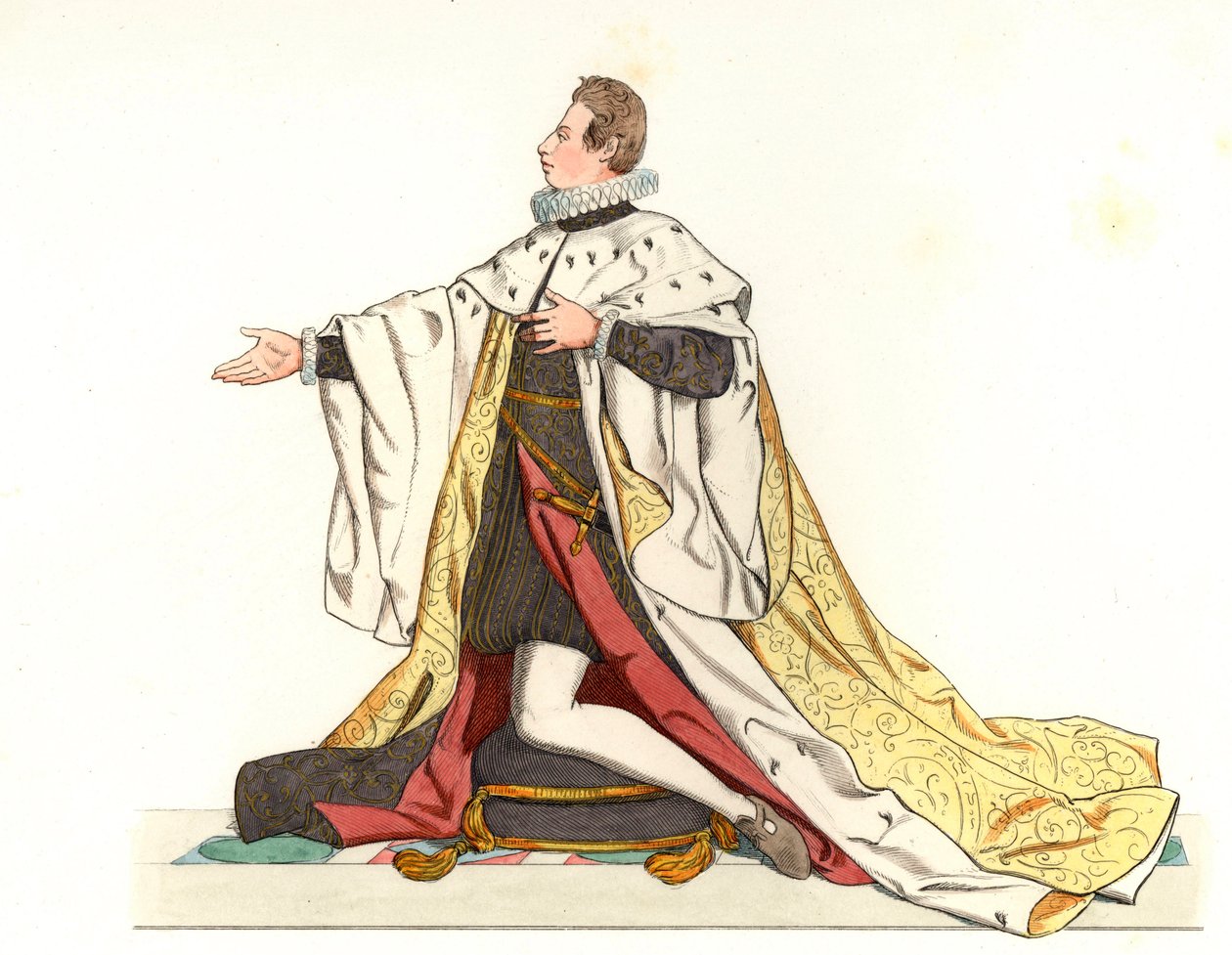 Cosme II de Medicis (1590-1621), Grand Duke of Tuscany (Italy) - Lithography based on an illustration by Edmond Lechevallier-Chevignard (1825-1902), from “Historical Costumes of the 16th بواسطة ادمون ليتشيفالييه شيفينارد