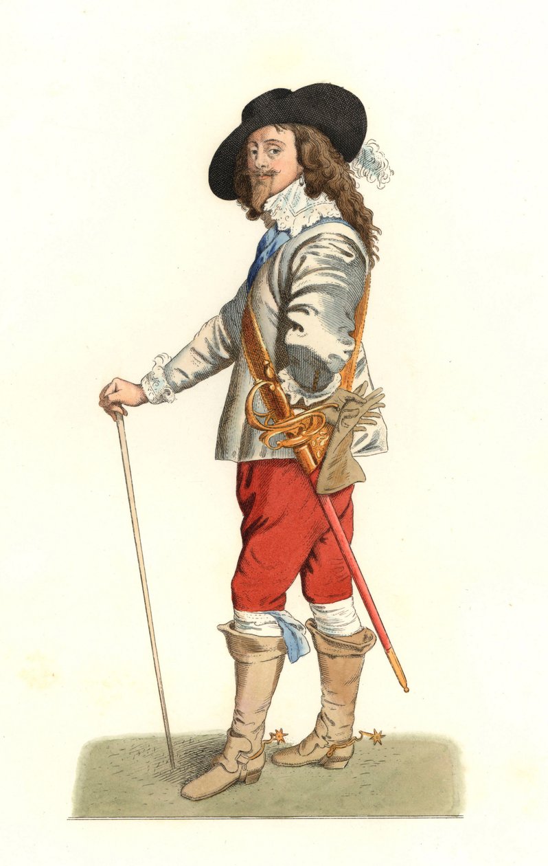 King Charles I of England (1600-1649), based on a portrait of 1635 by Antonie Van Dyck (1599-1641) - Lithography of an illustration by Edmond Lechevallier-Chevignard (1825-1902), from “Costumes historiques des 16e بواسطة ادمون ليتشيفالييه شيفينارد
