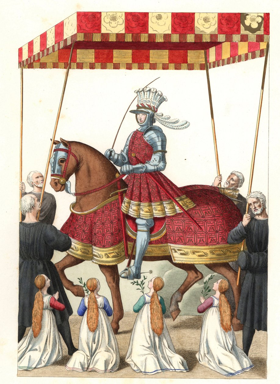 الملك لويس الثاني عشر ملك فرنسا (1462-1515) ، بعد منمنمة كتبها جان ماروت (أو Desmarets ، حوالي 1450-حوالي 1526) - الطباعة الحجرية من رسم إيضاحي لإدموند ليتشفالييه شوفينارد (1825-1902) ، من "الأزياء التاريخية للقرن السادس عشر. بواسطة ادمون ليتشيفالييه شيفينارد