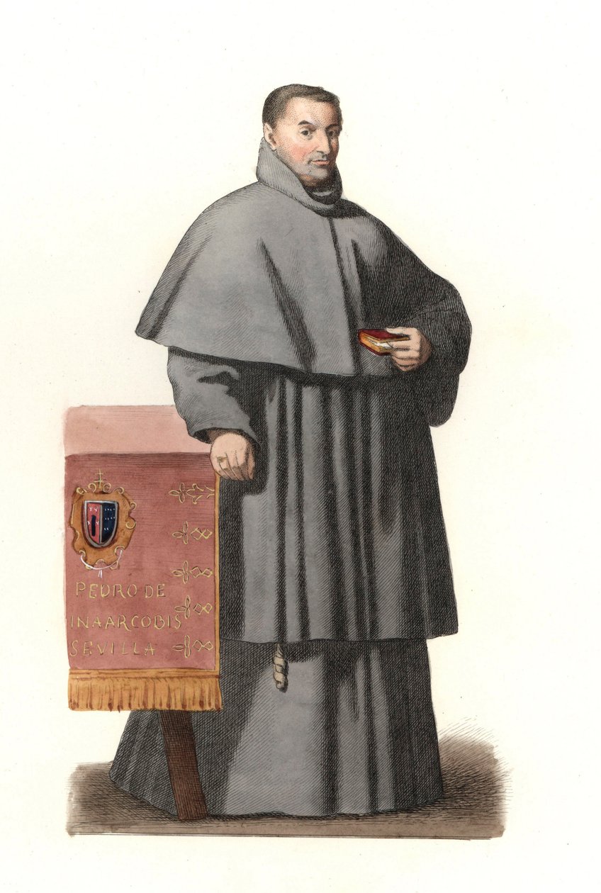 Pedro de Urbina de Montoya, archeveque of Seville (Spain) from 1658 to 1663, based on a painted portrait of Bartolome Murillo (1618-1682) - Lithography from an illustration by Edmond Lechevallier-Chevignard (1825-1902), from “Historical Costumes of the 16t بواسطة ادمون ليتشيفالييه شيفينارد