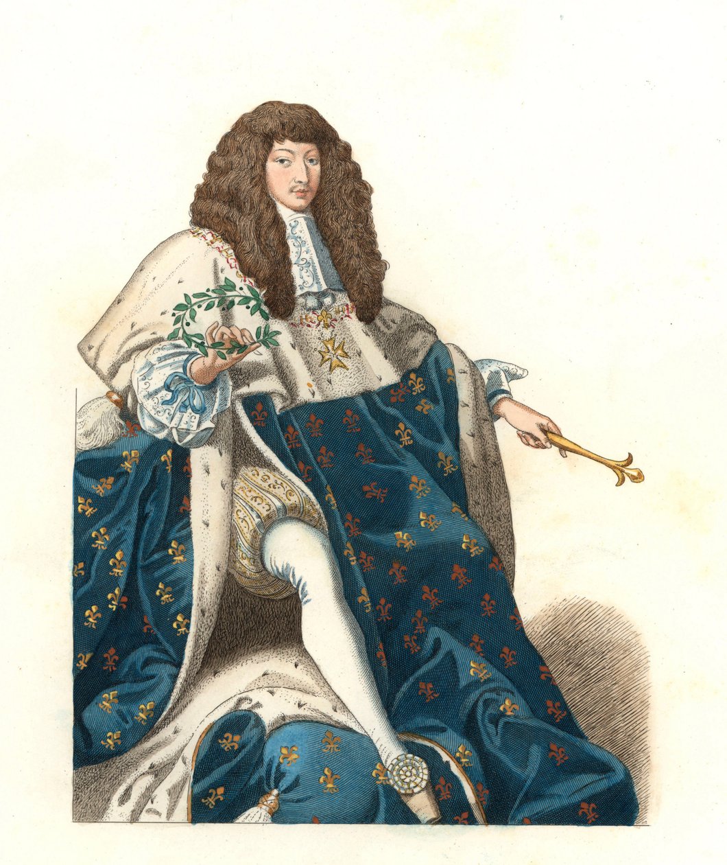 الملك الفرنسي الشاب لويس الرابع عشر (1638-1715) ، بعد عرض مسرحي لمتحف بلوا (فرنسا) - الطباعة الحجرية بعد رسم إيضاحي من إدموند ليتشيفالييه شوفينارد (1825-1902) ، من "Costumes historyiques des 16th" بواسطة ادمون ليتشيفالييه شيفينارد