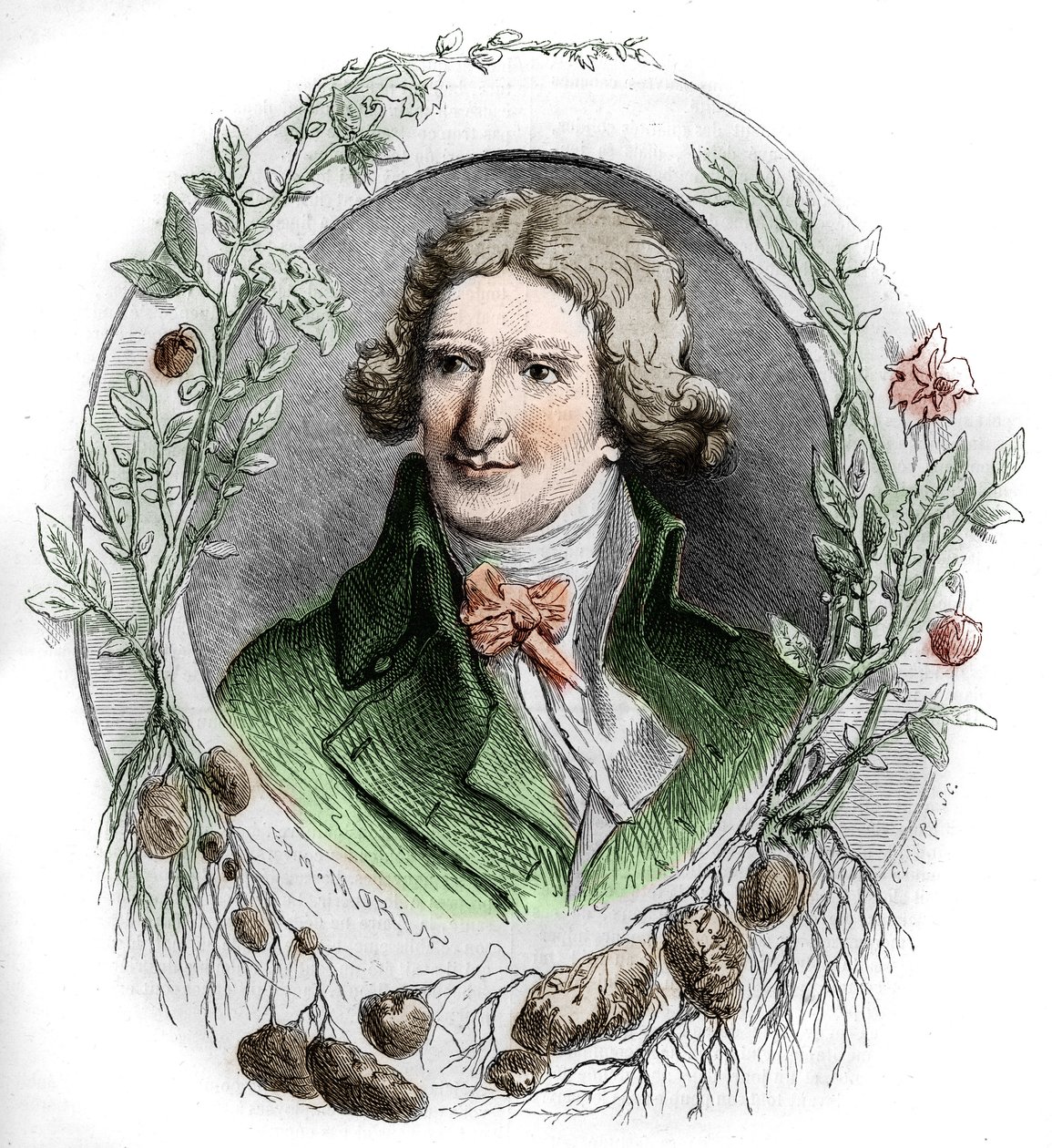 صورة أنطوان أوجستين بارمنتييه (1737-1813) ، صيدلي عسكري فرنسي ومهندس زراعي. نقش إدموند مورين بواسطة ادموند مورين