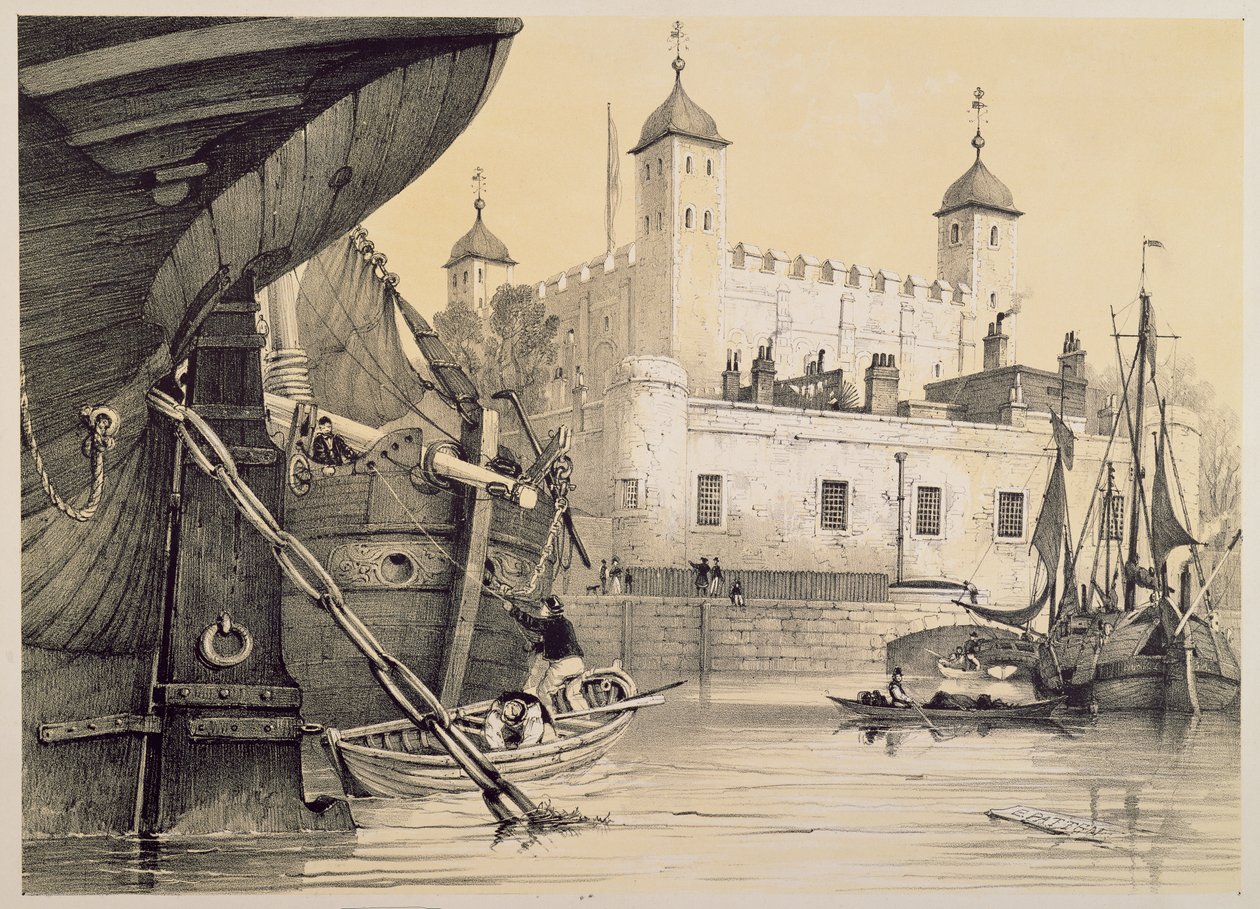 منظر لبرج لندن من نهر التايمز ، c.1840 بواسطة إدموند باتن