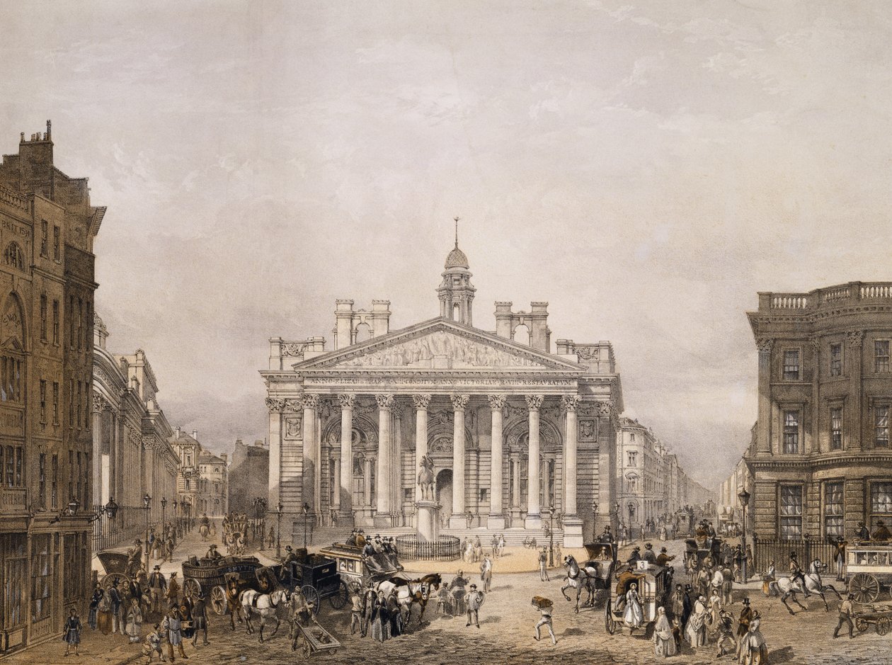التبادل الملكي وبنك إنجلترا ، حانة. 1852 بواسطة Lloyd Bros. und Co. (الطباعة الحجرية) بواسطة إدموند ووكر