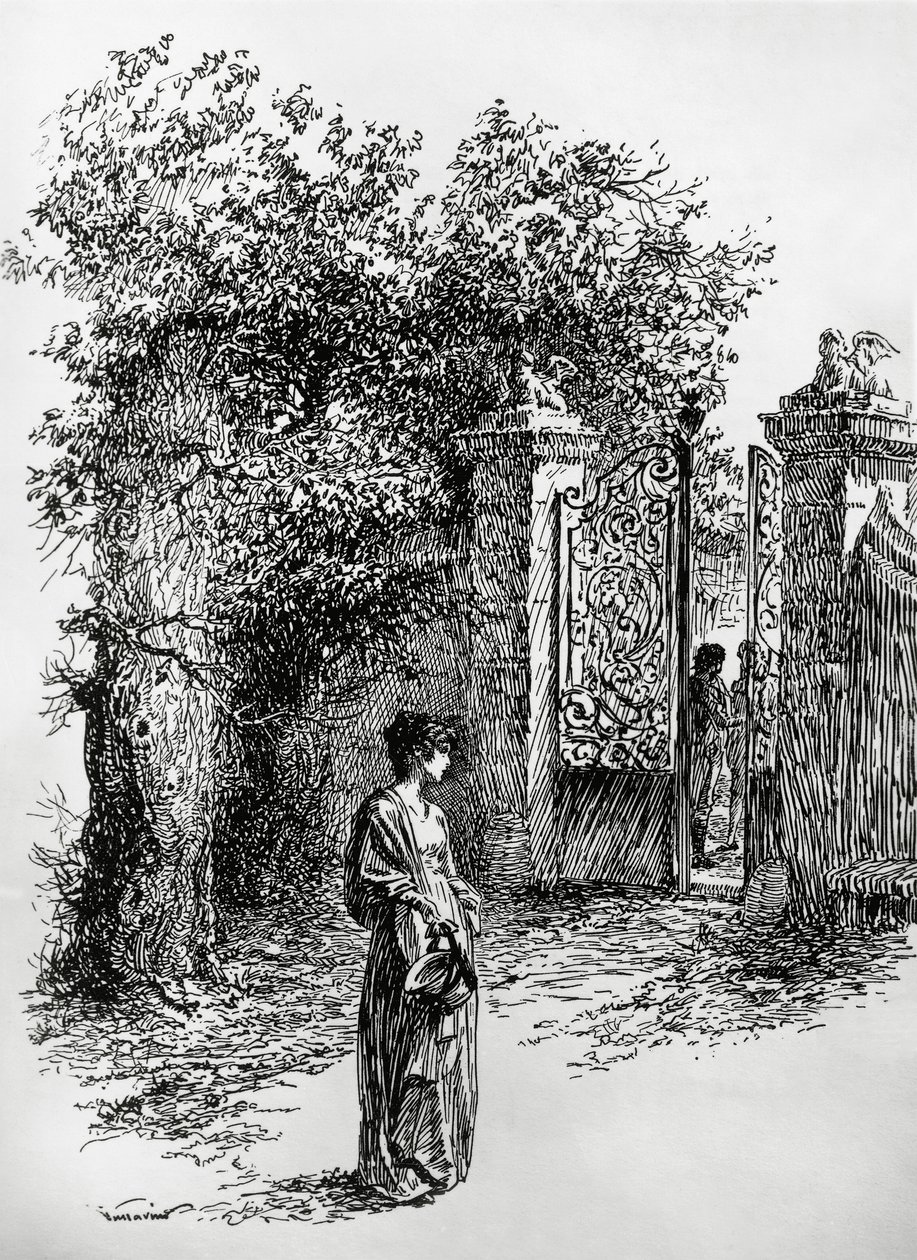 Woman in front of a gate, illustration for The storm, Satet, Turin بواسطة إدواردو كالاندرا
