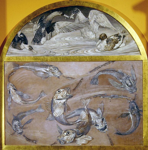 Diptych: السمك والبط في بركة (درجة حرارة على البطاقة) بواسطة إدواردو جيوجا