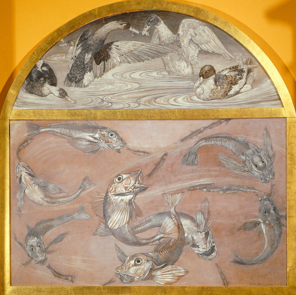 Diptych with fish and ducks in pond (tempera on card,) بواسطة إدواردو جيوجا