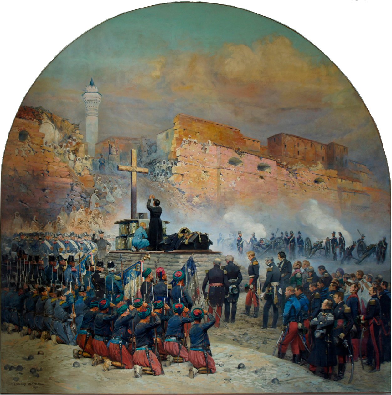 جنازة الجنرال كومت دي دانريمونت أمام خرق قسنطينة في 18 أكتوبر 1837 بواسطة جان بابتيست إدوارد التفاصيل