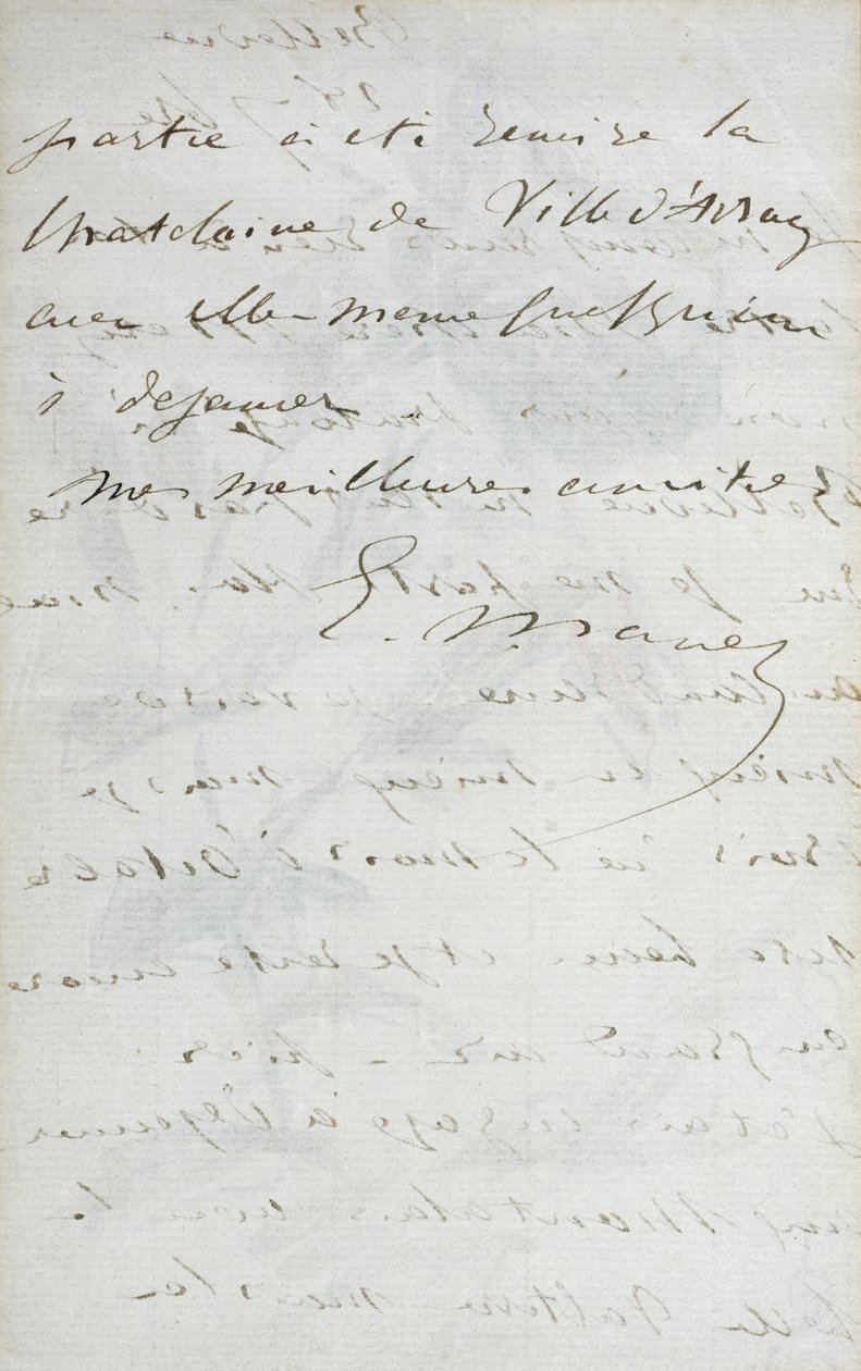 الصفحة الثانية لرسالة من الرسام مانيه إلى صديقه وعارضة الأزياء ، ميري لوران ، 1880 بواسطة إدوارد مانيه