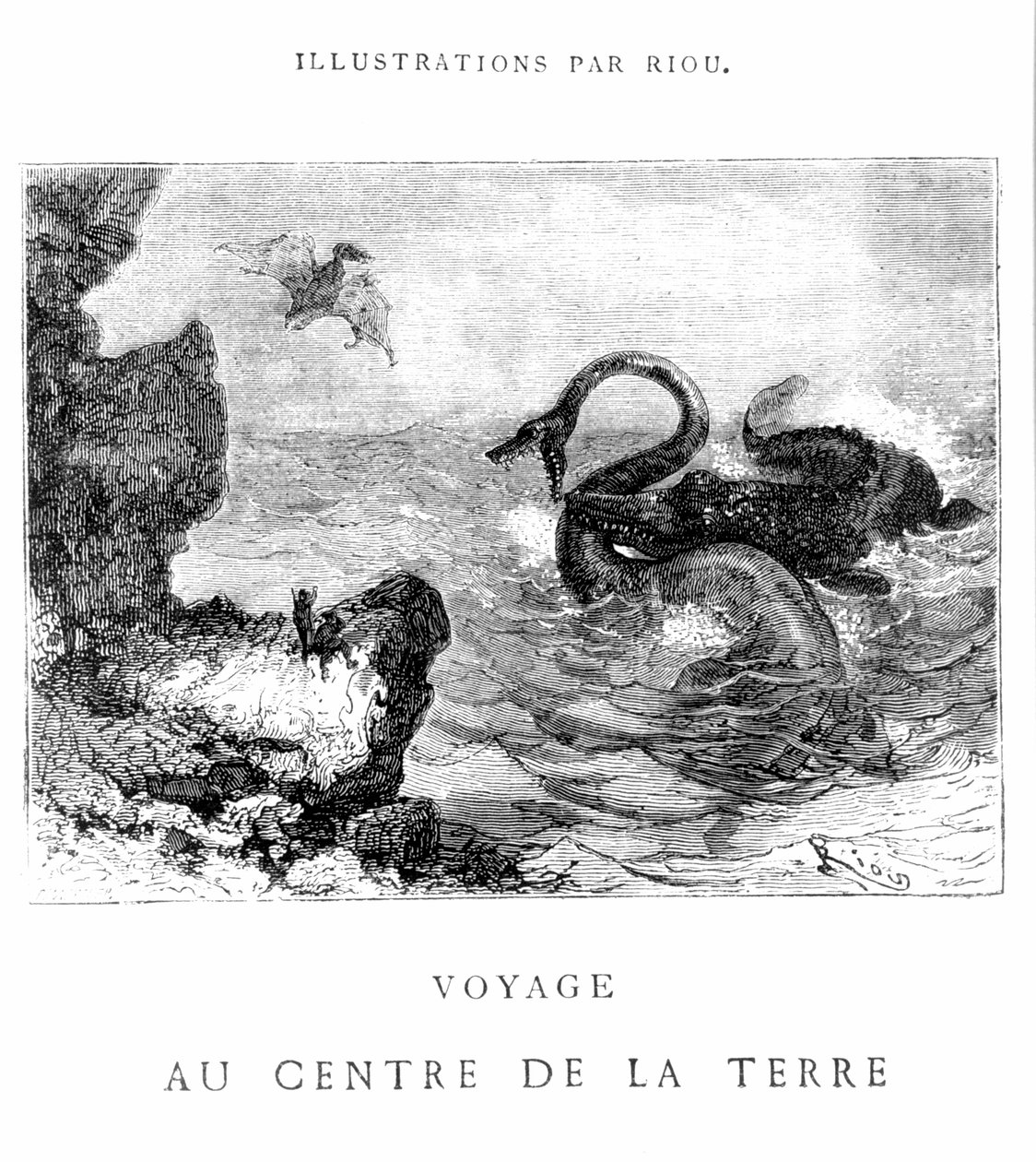 رسم توضيحي من "Voyage au centre de la terre" لجول فيرن (1828-1905) ، منقوش بواسطة Pannemaker ، نشره J.Hetzel ، القرن التاسع عشر بواسطة إدوارد ريو