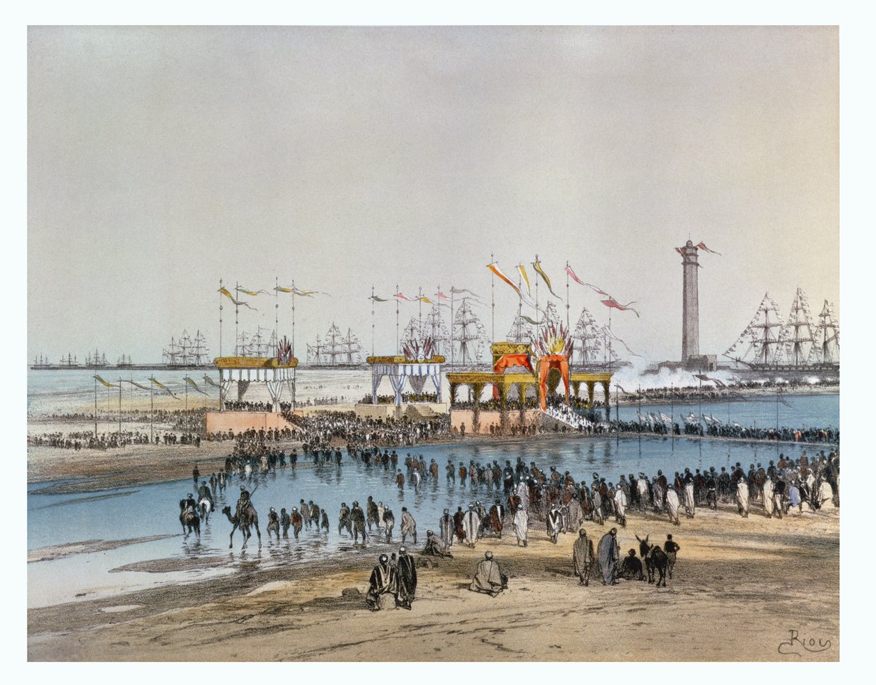 `` تي ديوم &39;&39; في بورسعيد ، لافتتاح الإمبراطورة أوجيني قناة السويس عام 1869 ، بنقشها جول ديدييه (1831-c.80) (انظر مرحاض 82990 الأصلي) بواسطة إدوارد ريو