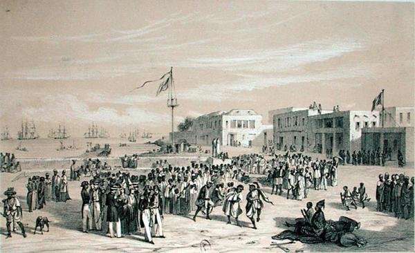 ساحة الحكومة ، جزيرة جوري ، السنغال ، حوالي 1840 (ليتو) بواسطة إدوارد أوجست نوسفو