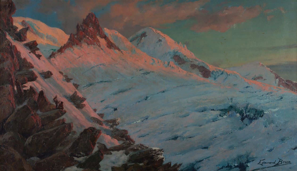 وصل اثنان من متسلقي الجبال إلى Les Grands Mulets (Mont-Blanc massif) (زيت على ورق مقوى) بواسطة إدوارد برون
