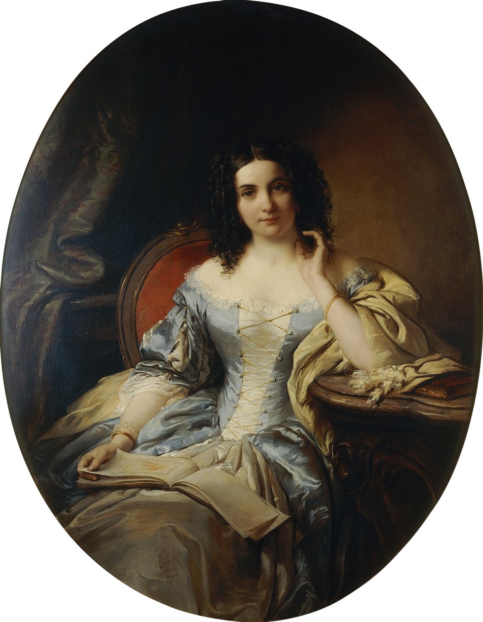 صورة لسيدة جالسة في ثوب أزرق وأبيض ؛ صورة لسيدة جالسة في ثوب أزرق وأبيض ، 1853 بواسطة إدوارد إندر