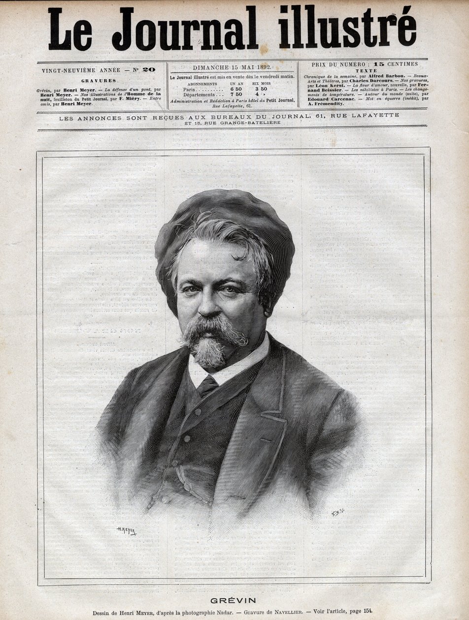 ألفريد جريفين (1827-1892) نحات ورسام كاريكاتير ورسام كاريكاتير ورسام كاريكاتير ومصمم أزياء مسرحية فرنسية - نقش بواسطة نافيلييه بعد صورة نادار في "المجلة المصورة" عام 1892 بواسطة إدوارد فيليسيان يوجين نافيلييه