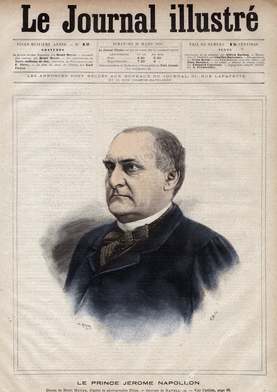 جيروم بونابرت ديت بلون (بلونبلون) (1822-1891) (نابليون-جيروم بونابرت أو الأمير جيروم نابليون) ، ابن جيروم بونابرت (1784-1860) - نقش بواسطة نافيلييه في "المجلة المصورة" لعام 1891 بواسطة إدوارد فيليسيان يوجين نافيلييه