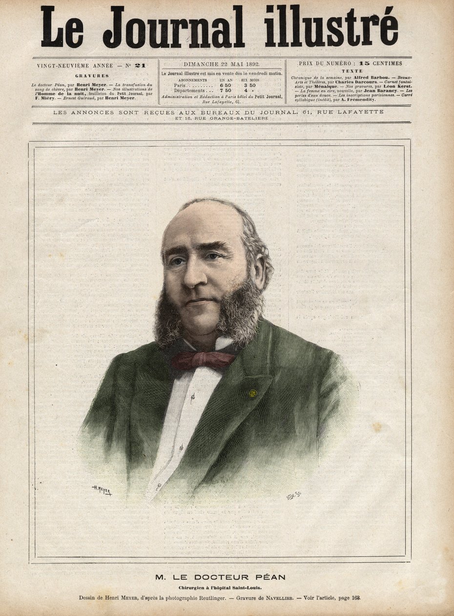 صورة لجول إميل (جول-إميل) بين (1830-1898) ، جراح فرنسي - نقش بواسطة نافيلييه في "يوميات إيضاح" "عام 1892 بواسطة إدوارد فيليسيان يوجين نافيلييه