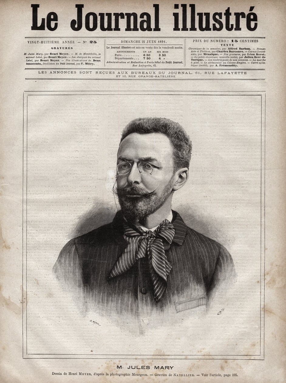 صورة لجول ماري (1851-1922) ، كاتب فرنسي - نقش بواسطة Navellier في "The Illustrous Journal" عام 1891 بواسطة إدوارد فيليسيان يوجين نافيلييه