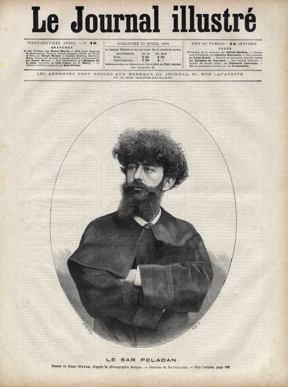 سار ميروداك جوزفين بيلادان ، الاسم المستعار لجوزيفين بيلادان (1858-1918) الكاتب والتنجيم الفرنسي - نقش بواسطة نافيلييه في "المجلة المصورة" عام 1892 بواسطة إدوارد فيليسيان يوجين نافيلييه