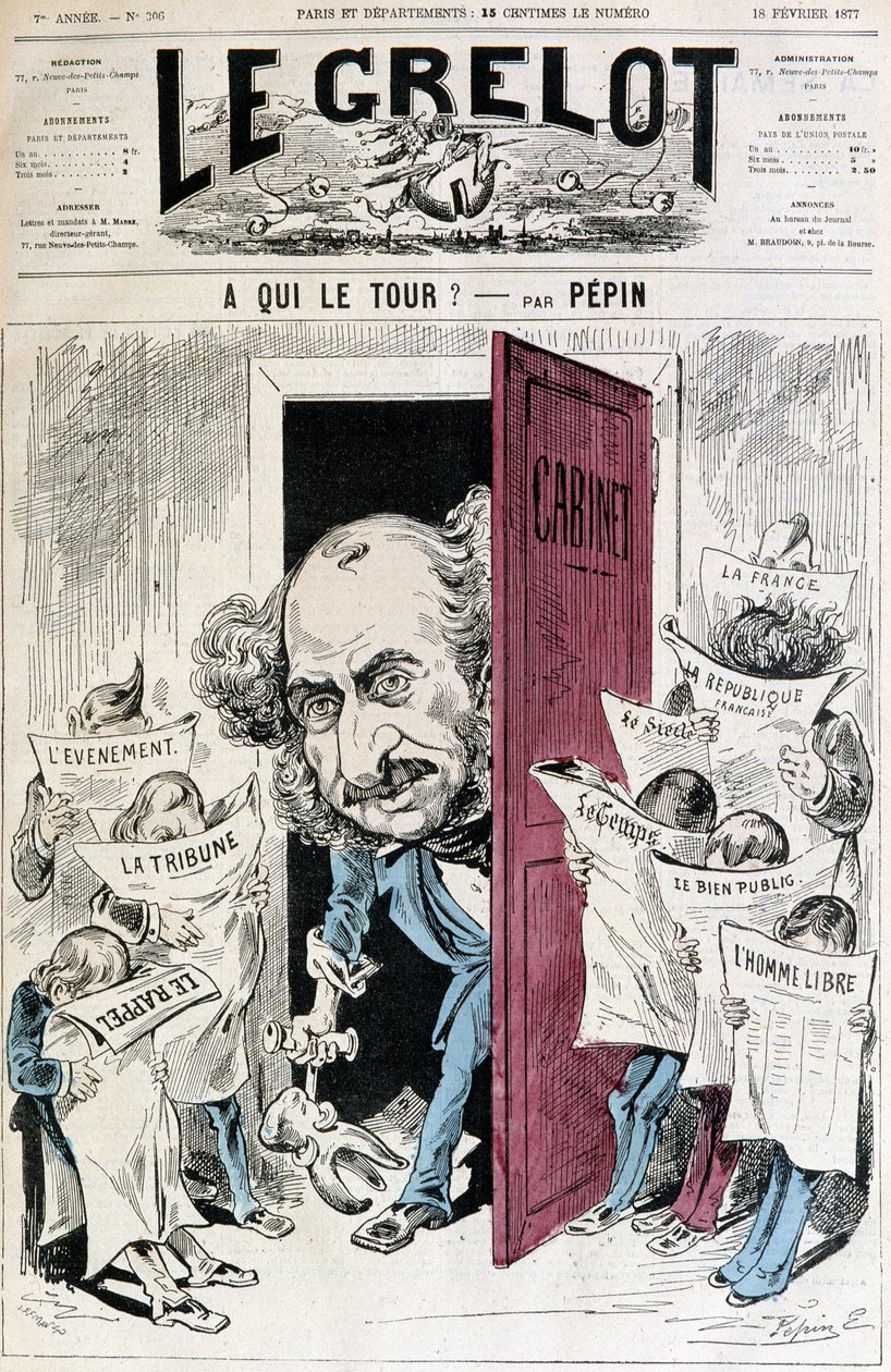 (كارتون عن الرقابة على الصحف) - بيبين ، في "" لو غريلو "في 18/2/1877 بواسطة إدوارد غيلومين بيبين