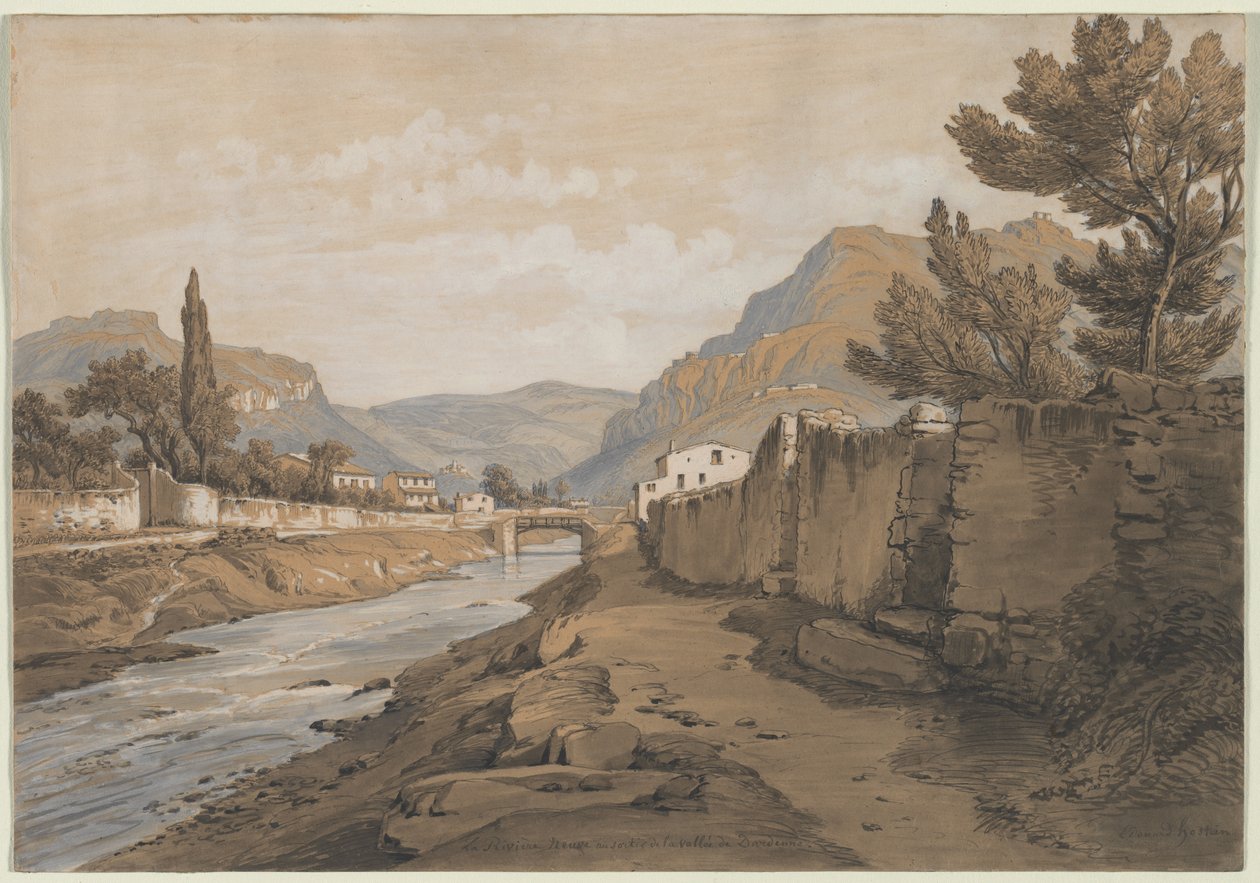 نهر نيوف في نهاية وادي داردين ، 1800s. بواسطة إدوارد جان ماري هوستين