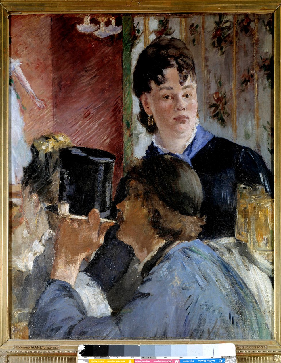 امرأة شابة تقدم البيرة للضيوف الأنيقين والشهيرين. رسم إدوارد مانيه (1832-1883) 1878 صن. 0،77x0،65 م باريس ، متحف دورسيه بواسطة إدوارد مانيه