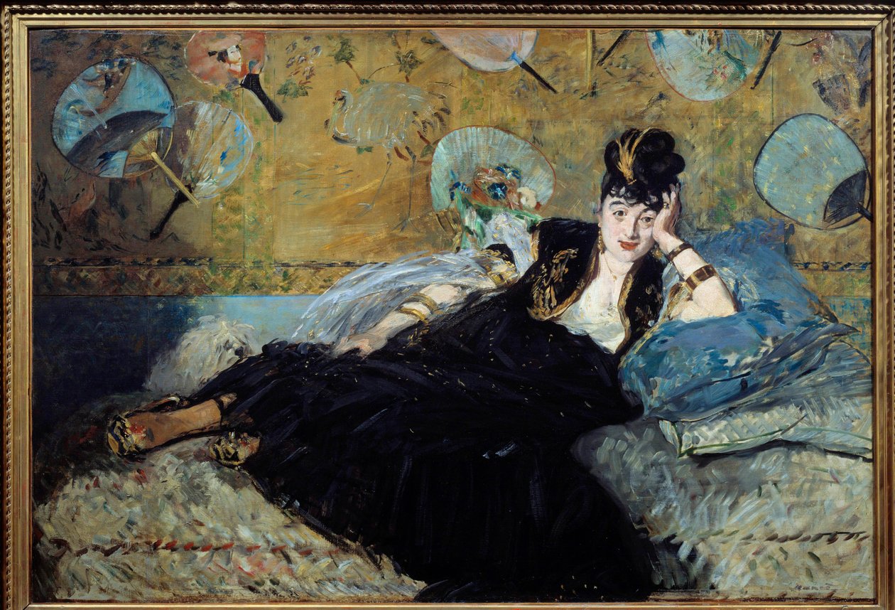 La dame aux eventails ou "" Portrait de Nina de Callias (1844-1884) أو Nina de Villard "" لقد أقامت صالونًا مشهورًا جدًا في نهاية القرن التاسع عشر. رسم إدوارد مانيه (1832-1883) 1873 صن. 1،13x1،66 م باريس ، متحف دورسيه بواسطة إدوارد مانيه