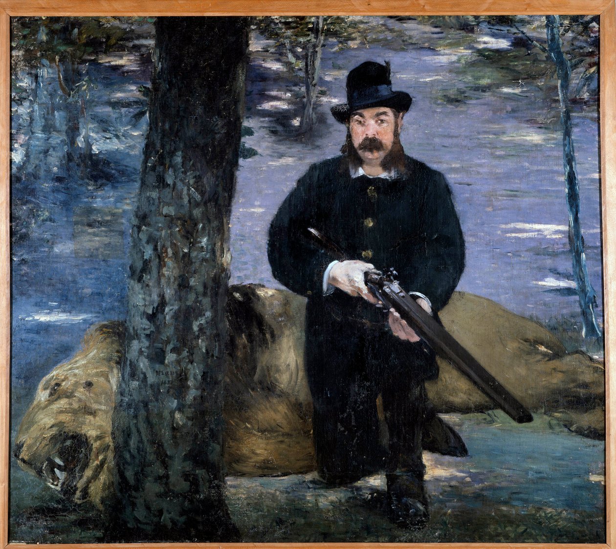 Monsieur Pertuiset صياد يتظاهر بالقرب من أسد مغربه للصيد. رسم إدوارد مانيه (1832-1883) 1881 بواسطة إدوارد مانيه