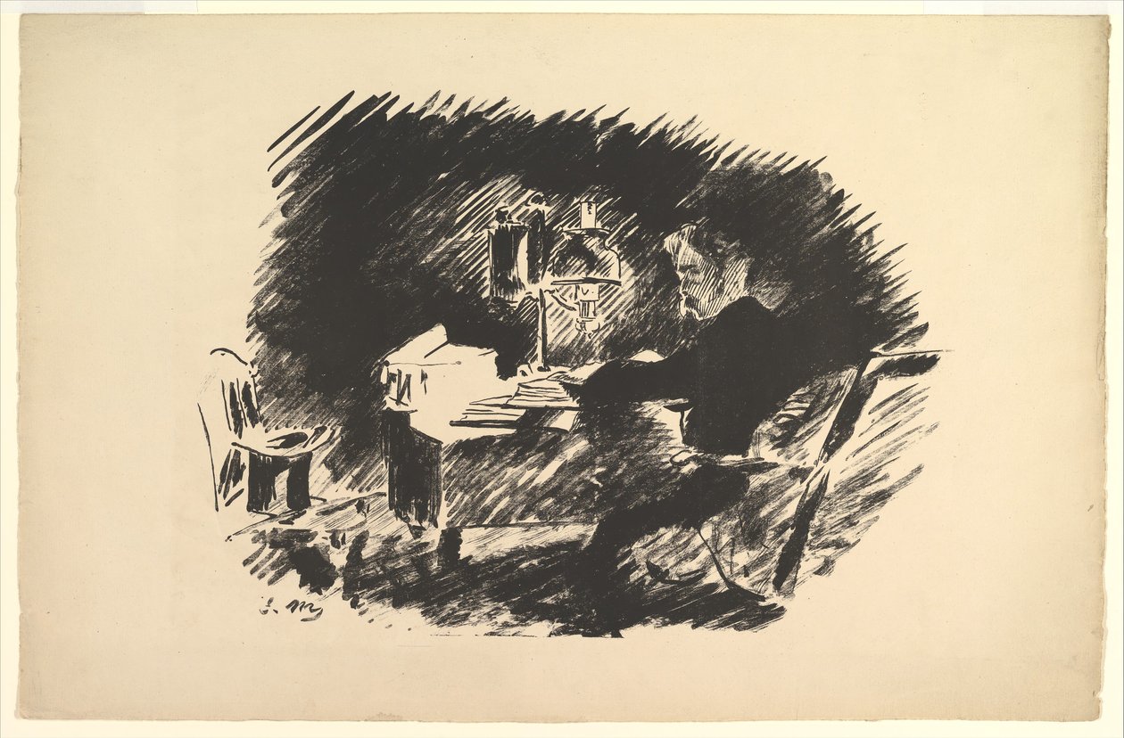 ذات مرة في منتصف الليل كئيب. رسم توضيحي للغراب بواسطة إدغار آلان بو ، 1875. بواسطة إدوارد مانيه
