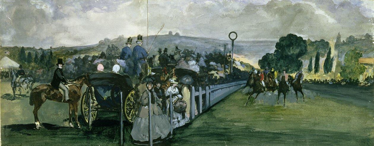 دورة سباق في Longchamps ، 1864 (مرحاض وغواش فوق الجرافيت على ورق) بواسطة إدوارد مانيه