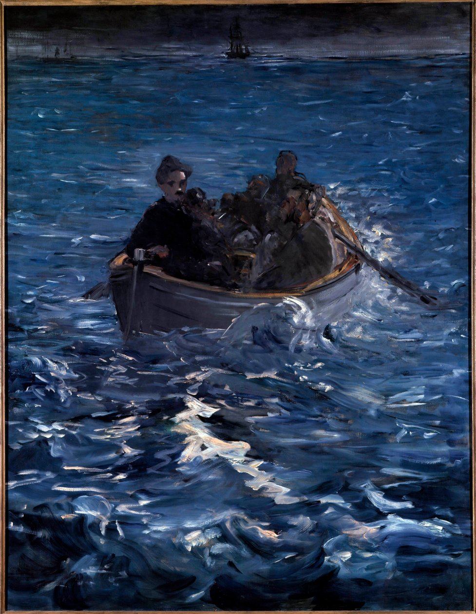 هروب روشفورت. غادر الكاتب الفرنسي هنري دي روشفورت (1831-1913) إلى شبه جزيرة دوكوس في كاليدونيا الجديدة هربًا في مارس 1874 مع Grousset et Pain. لوحة لإدوارد مانيه (1832-1883) 1880. زيورخ. مؤسسة راو للعالم الثالث بواسطة إدوارد مانيه