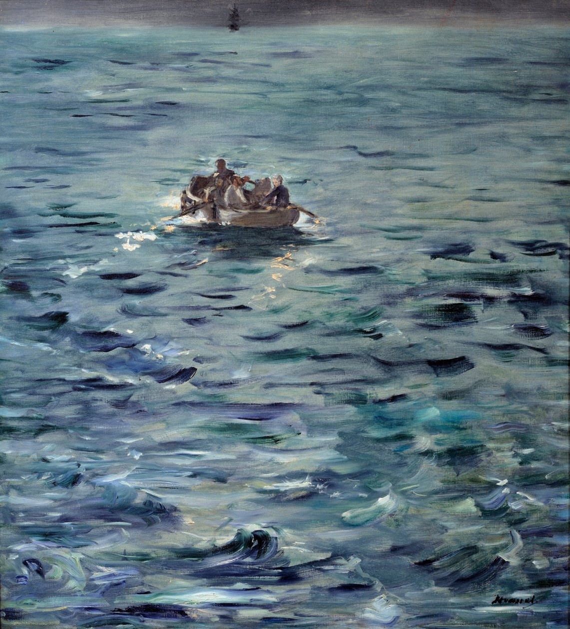 هروب روشفورت. هرب الكاتب الفرنسي هنري دي روشفورت (1831-1913) المُرحل إلى شبه جزيرة دوكوس في كاليدونيا الجديدة في مارس 1874 مع Grousset et Pain. لوحة إدوارد مانيه (1832-1883) بواسطة إدوارد مانيه