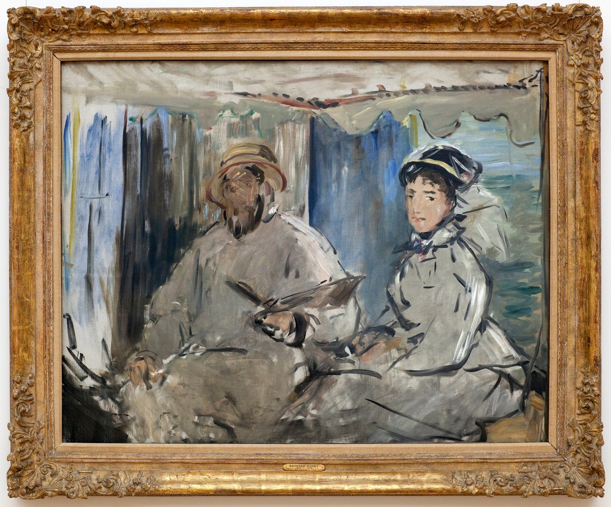 الرسام كلود مونيه (1840-1926) في مرسمه. (إلى جانبه زوجته كميل في ورشته). رسم إدوارد مانيه (1832-1883) ، زيت على قماش بواسطة إدوارد مانيه