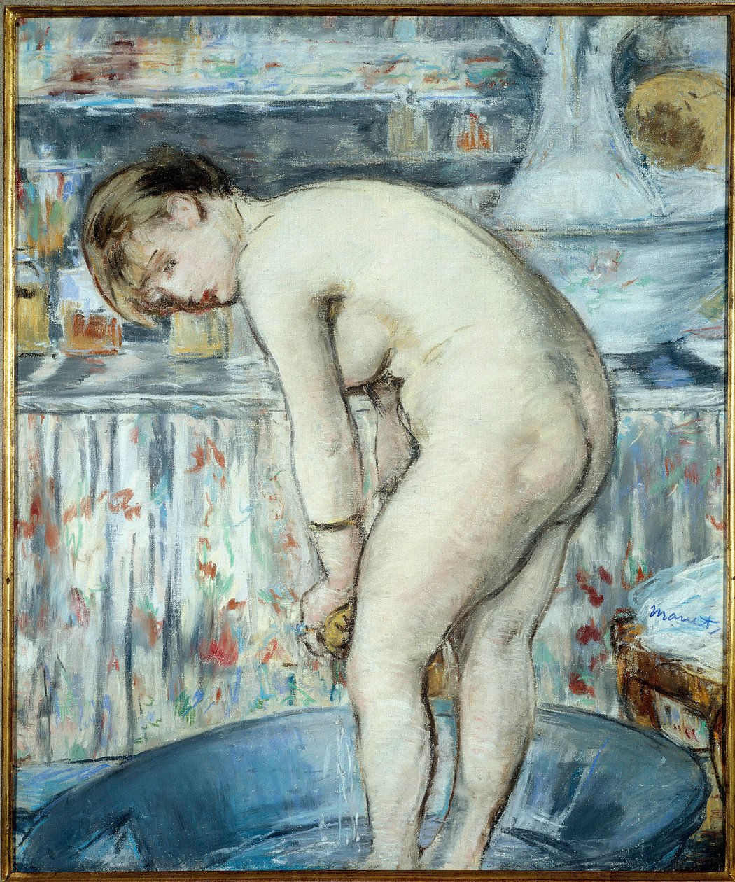 The tub or Woman in a tub. A woman with her feet in a basin makes her toilet. Pastel painting by Edouard Manet (1832-1883) Dim 0.54 x 0.45 بواسطة إدوارد مانيه