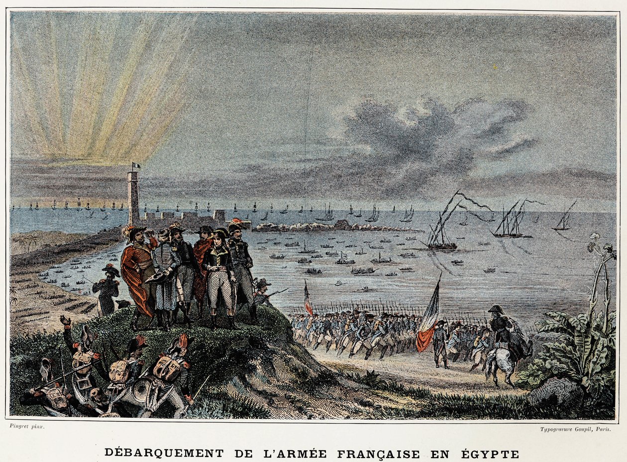 إنزال الجيش الفرنسي في مصر - في "" Victoires et Conquêtes des Armees Francaises "، باريس ، nd بواسطة إدوارد بينجريت