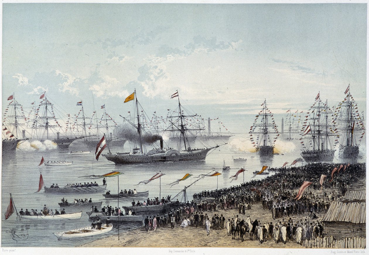 وصول جلالة إمبراطور النمسا إلى بورسعيد في حفل افتتاح قناة السويس بواسطة ج. نيكول. 1869 بواسطة إدوارد ريو