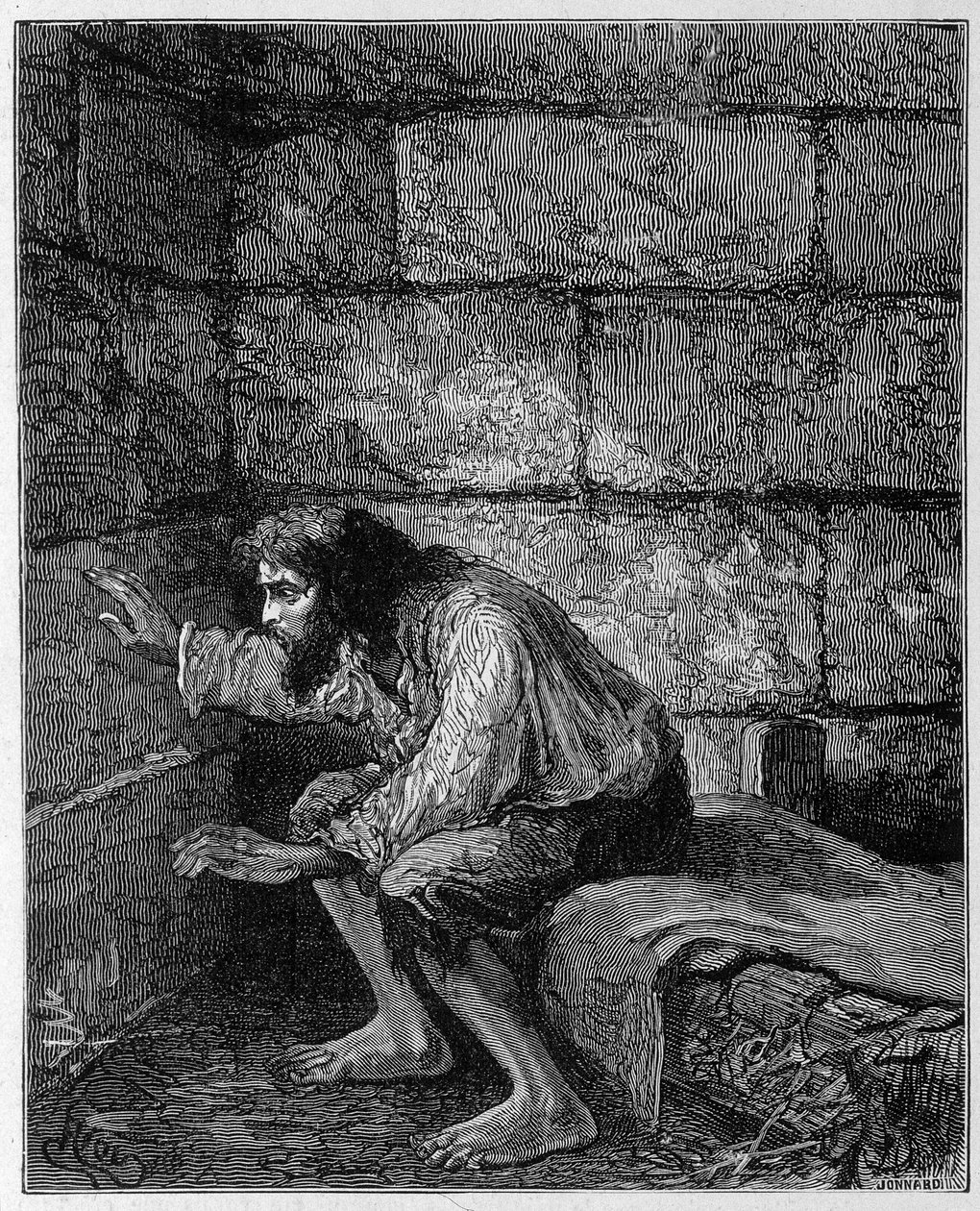 إدموند دانتس ، كونت مونت كريستو (مونت كريستو) في سجنه - نقش ريو ، في "La Comte de Monte-Cristo" بقلم ألكسندر دوماس وروف وسيي بواسطة إدوارد ريو