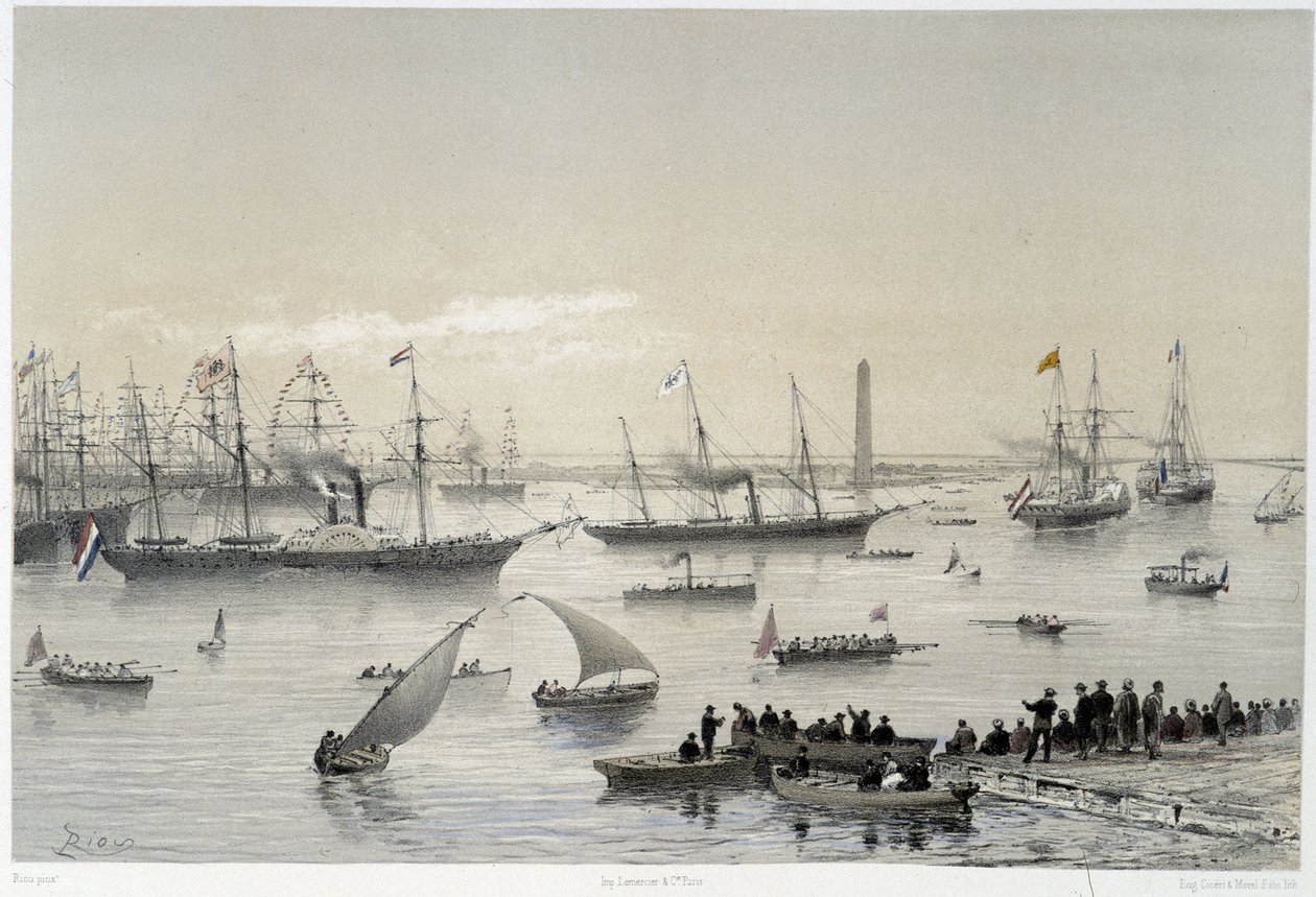 دخول الملك في قناة السويس ببورسعيد في افتتاح قناة السويس بواسطة ج. نيكول. 1869 بواسطة إدوارد ريو