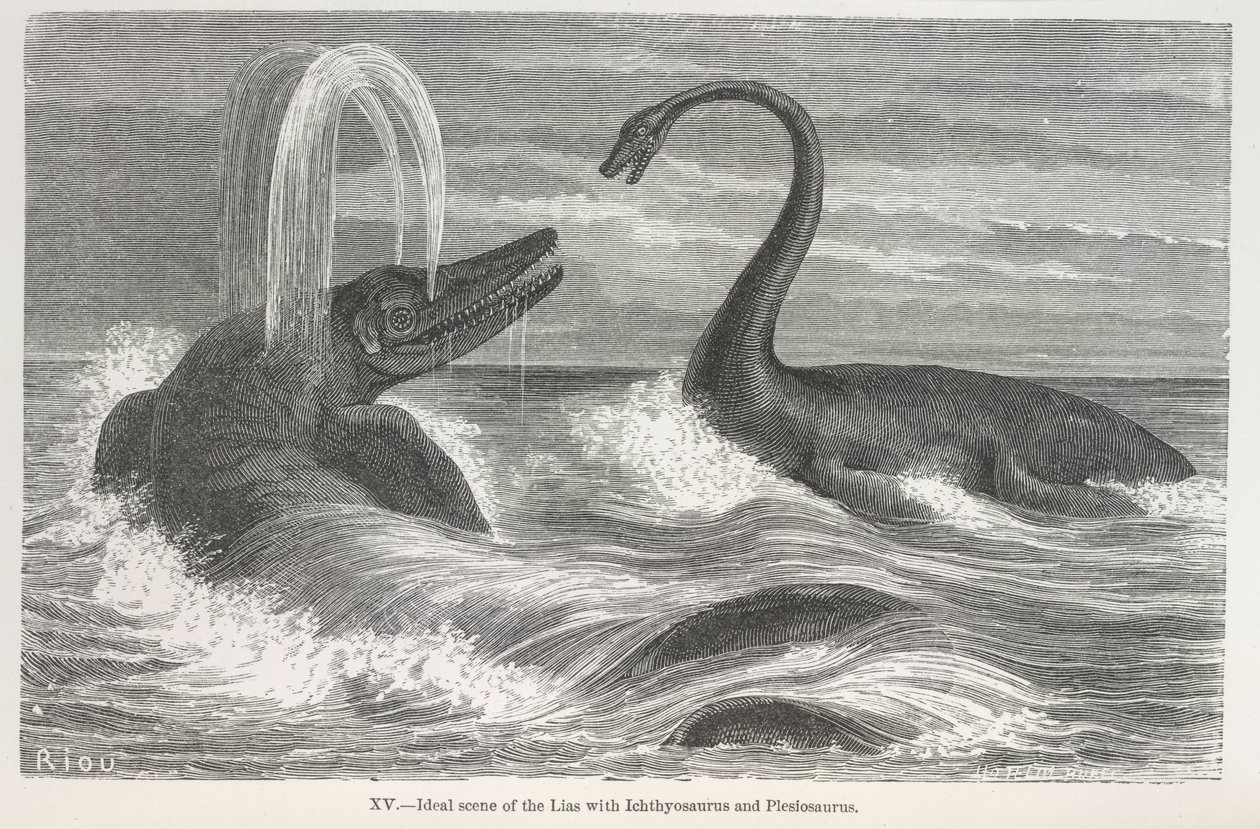 "المشهد المثالي للياس مع Ichthyosaurus و Plesiosaurus" بواسطة إدوارد ريو