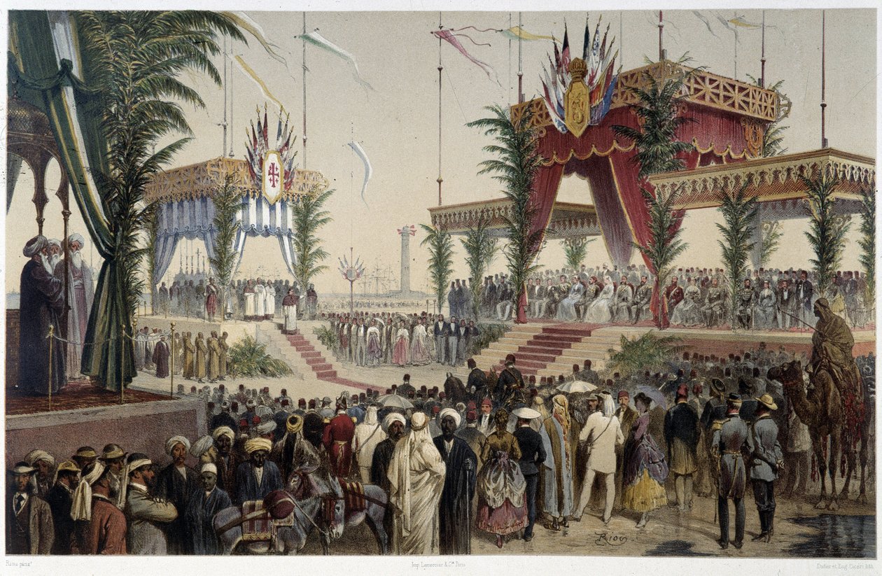 La Tribune des Sovereigns في "" افتتاح قناة السويس بواسطة G. Nicole. 1869 بواسطة إدوارد ريو