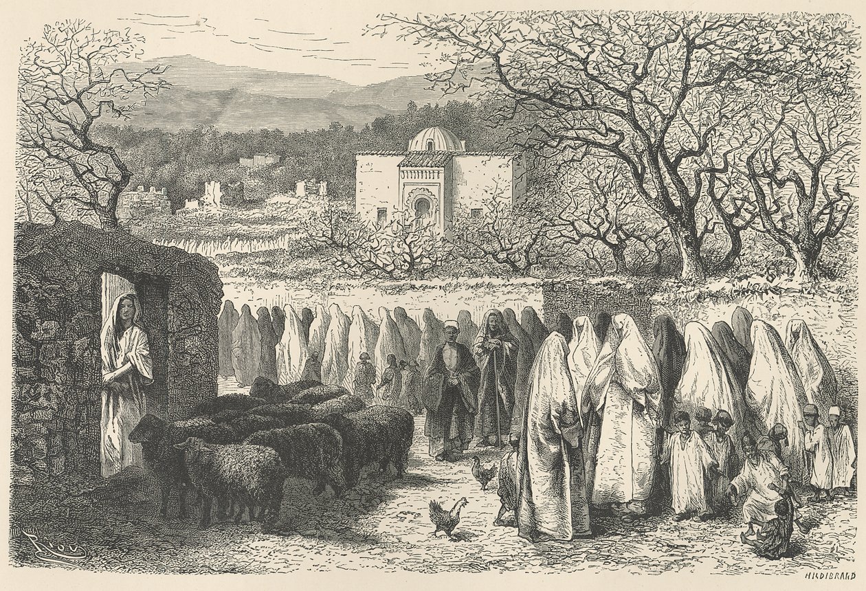 المرابط والموكب: تلمسان ، نقش هنري ثيوفيل هيلديبراند (1824-1897) بواسطة إدوارد ريو